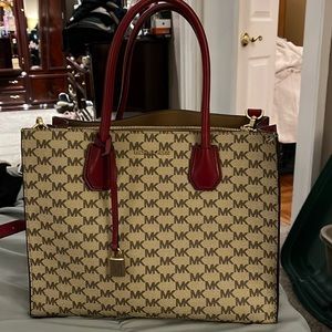 Michael Kors bag,  red and tan